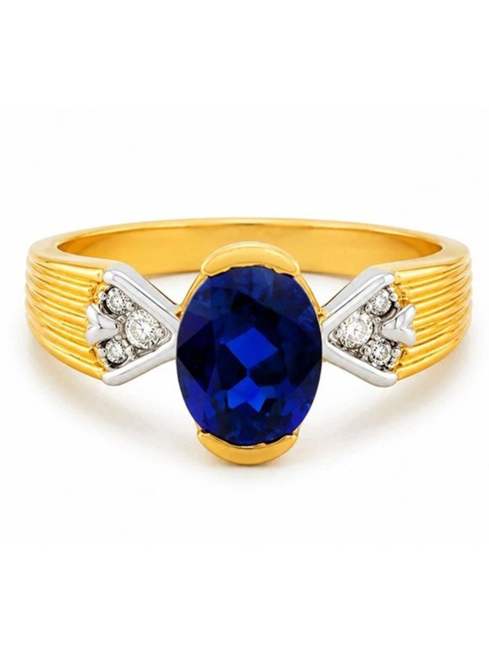 Genuine 1.80 Cts Blue Sapphire & Diamond 10k Gold Ring